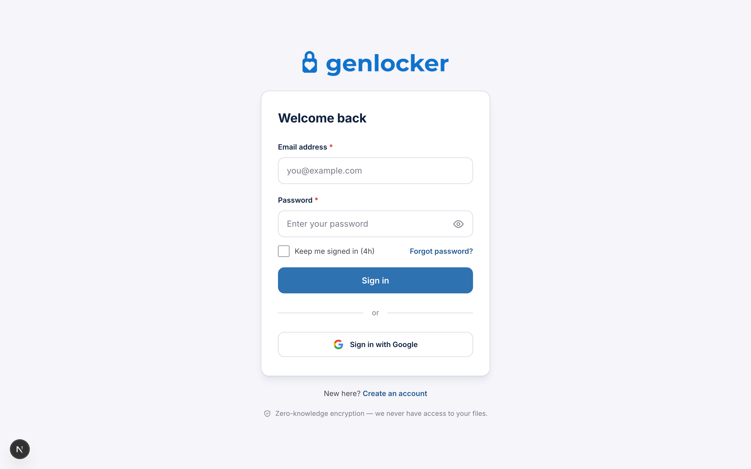 Genlocker sign-in screen