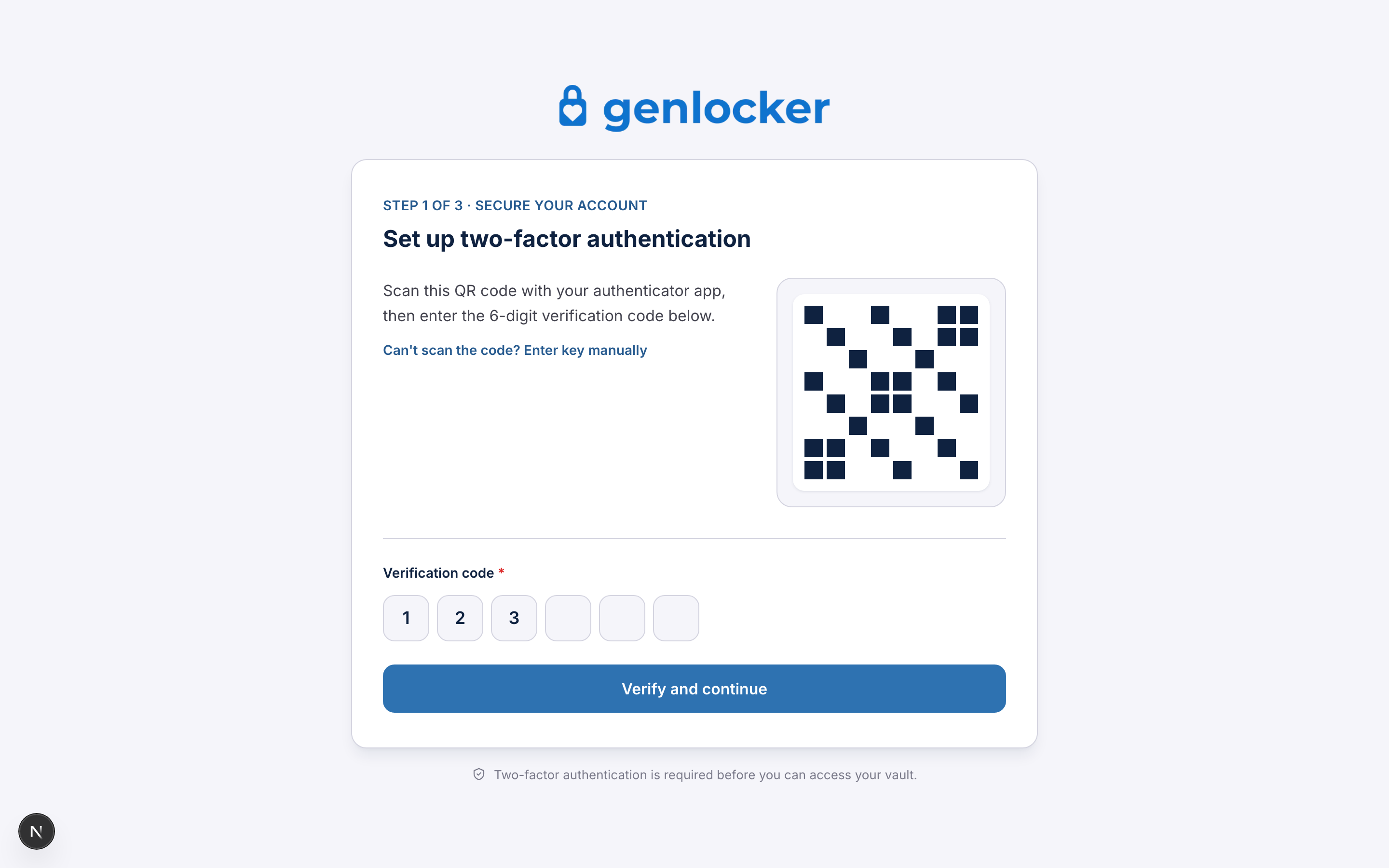 Genlocker two-factor authentication setup